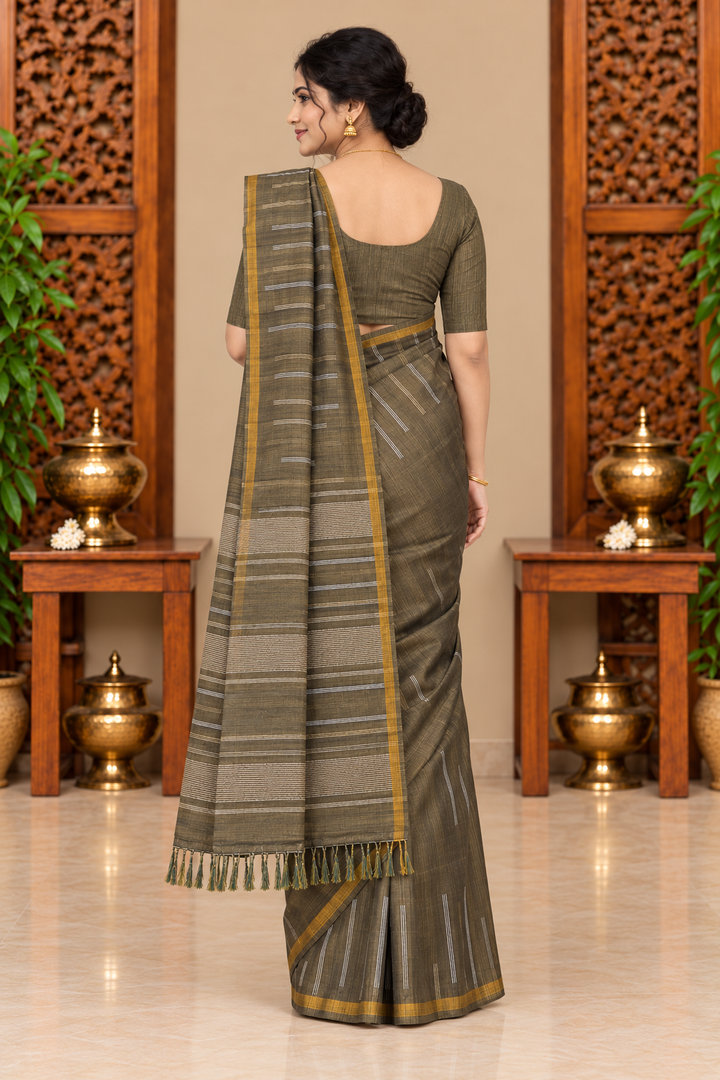 Mangalagiri Silk Saree – Olive Brown