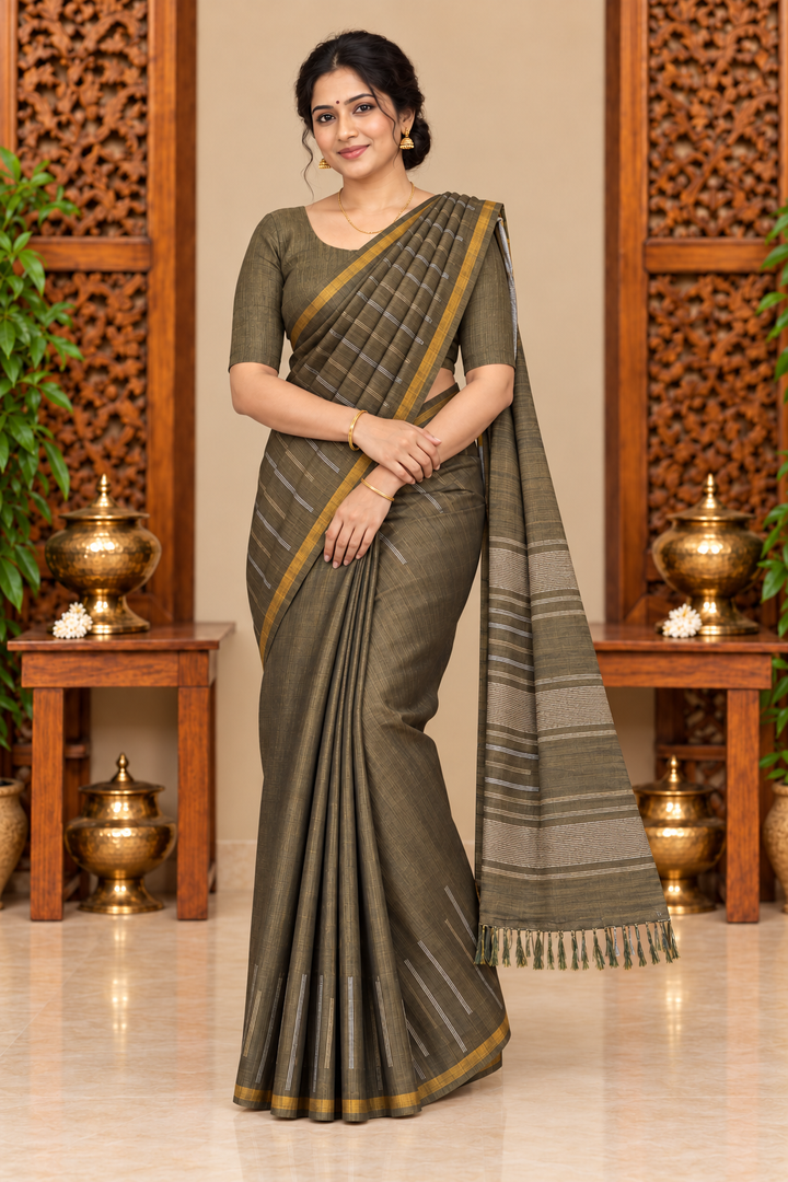 Mangalagiri Silk Saree – Olive Brown