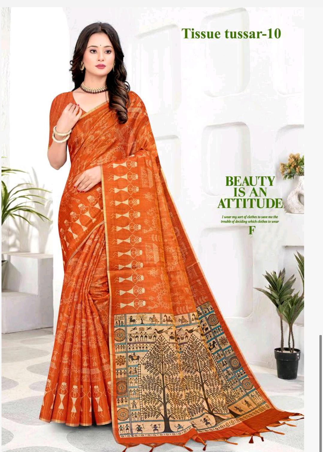 Tissue Varli Tussar Orange