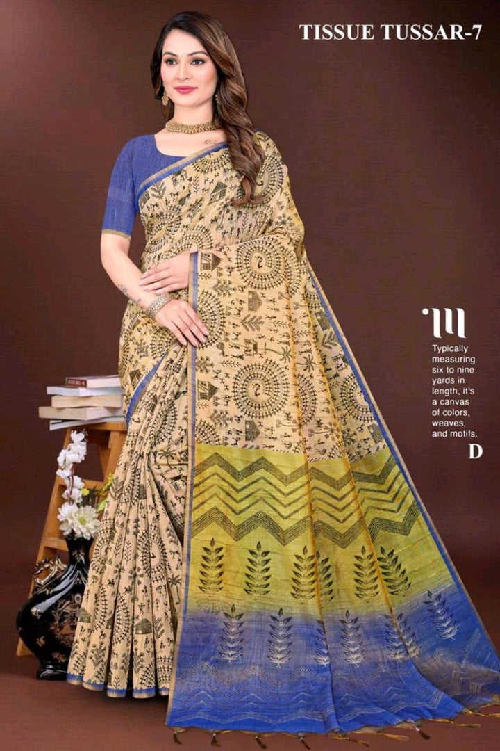 Tissue Varli Tussar Chikku Green pallu