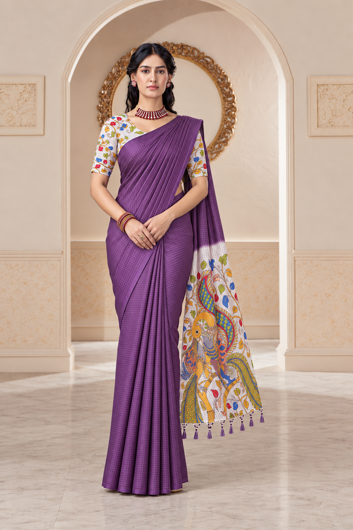 Fancy Sungudi Art Saree – Plum Purple Borderless Design