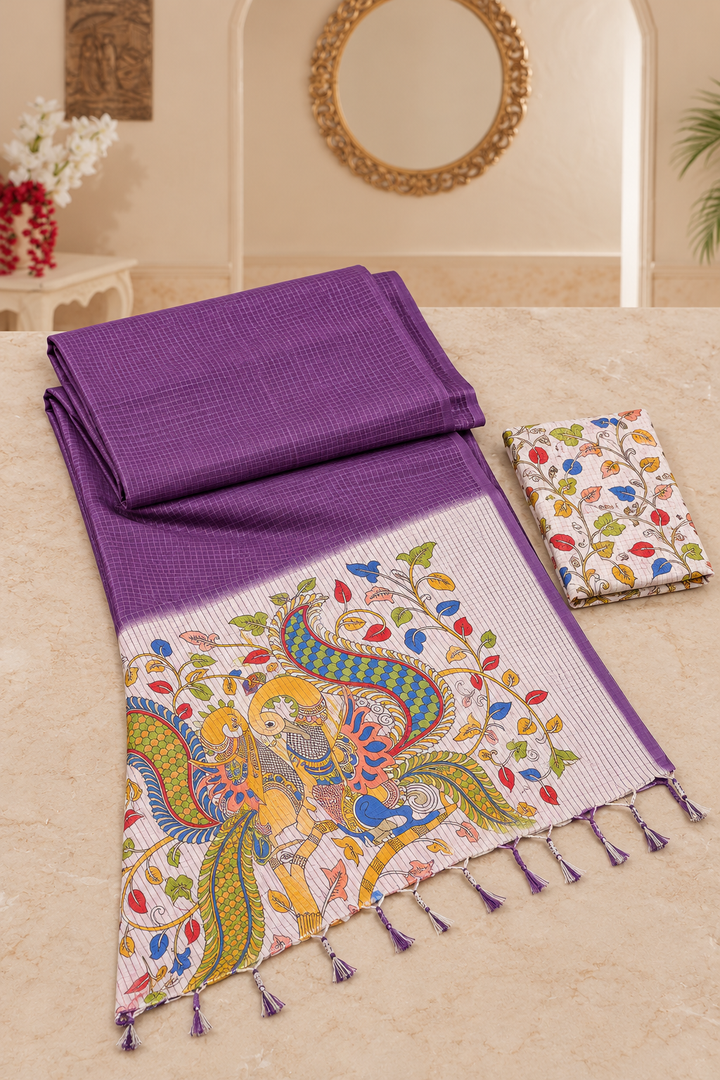 Fancy Sungudi Art Saree – Plum Purple Borderless Design