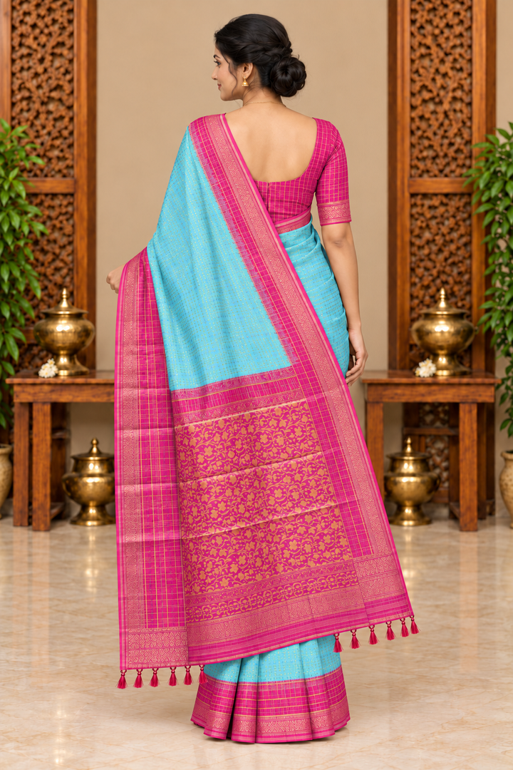 Back view of aqua blue Paramparaa Silk saree