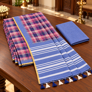 Amala Cotton Sarees Rose Pink with Periwinkle Blue folded saree with contrast blouse