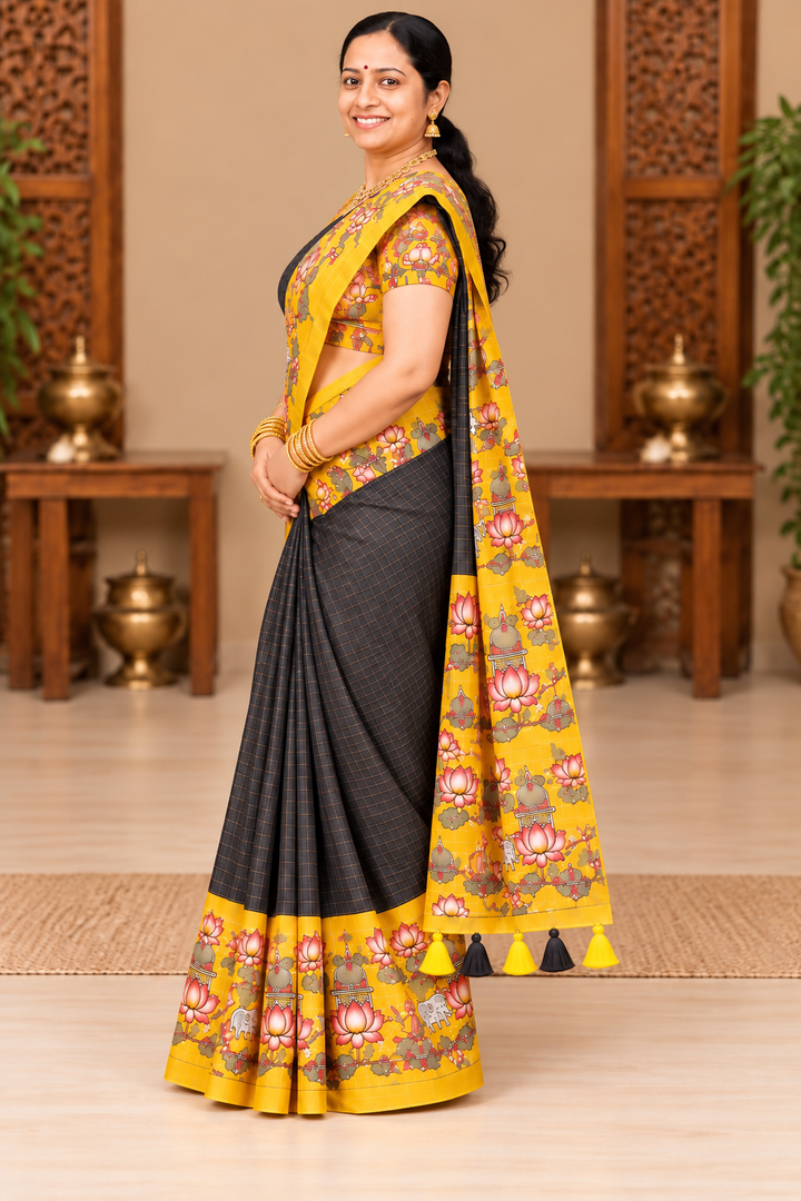 Corporate Linen Sarees Black yellow