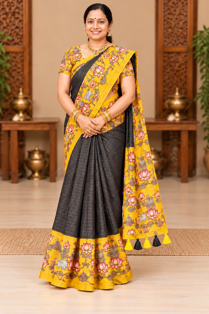 Corporate Linen Sarees Black yellow