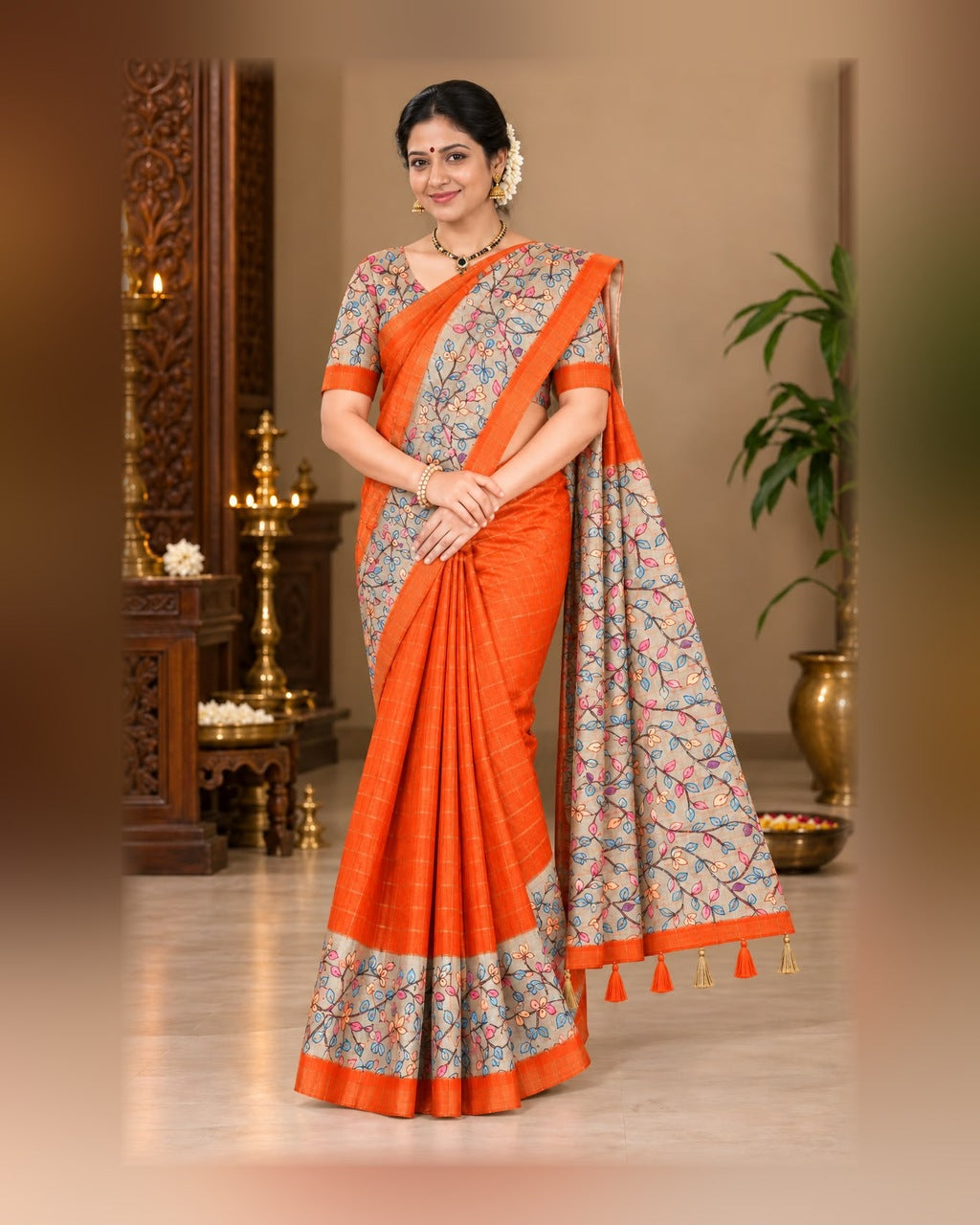 Kalamkari orange full model front view