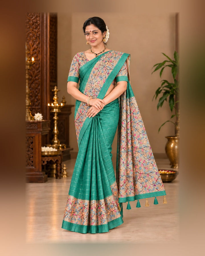 Kalamkari teal full model front view