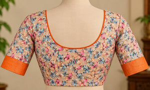 Kalamkari Tussar Silk Saree Burnt Orange blouse view