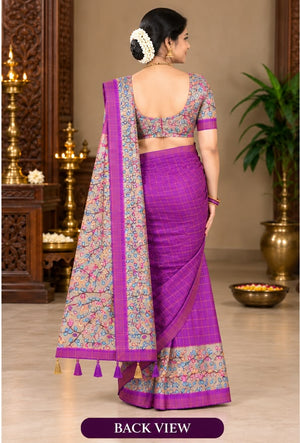 Kalamkari Tussar Silk Saree Royal Purple back view