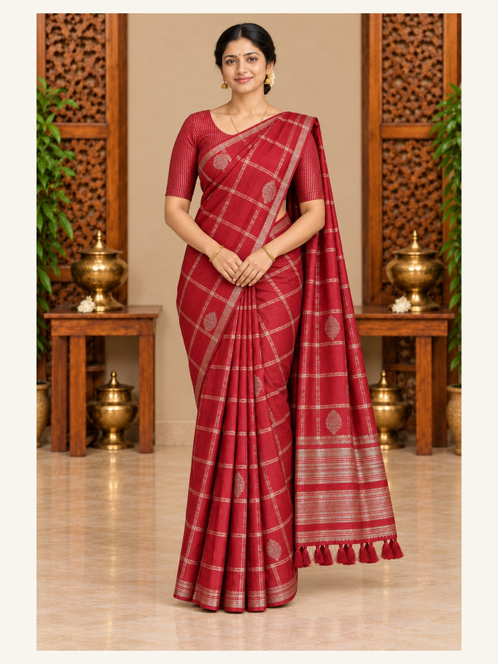 Kanjipuram Semi Silk Saree Deep Red - front view