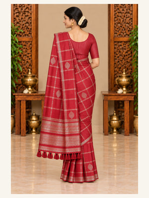 Kanjipuram Semi Silk Saree Deep Red - back view