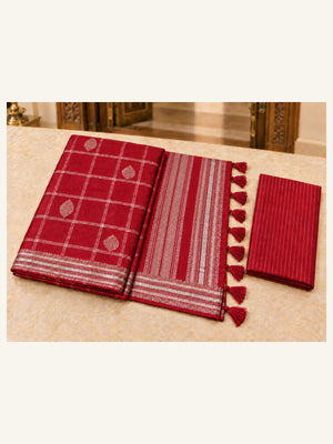 Kanjipuram Semi Silk Saree Deep Red - folded saree with blouse piece