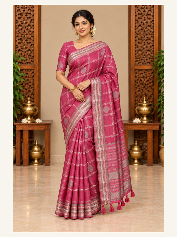 Kanjipuram Semi Silk Saree Rose Pink - front view