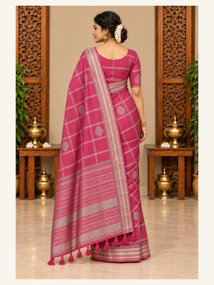 Kanjipuram Semi Silk Saree Rose Pink - back view