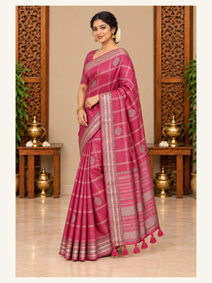 Kanjipuram Semi Silk Saree Rose Pink - additional model view