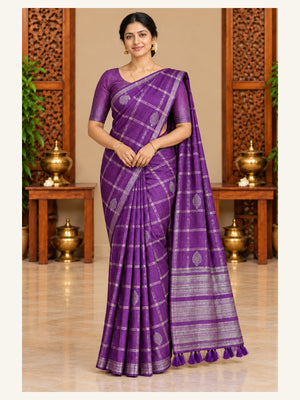 Kanjipuram Semi Silk Saree Violet - front view