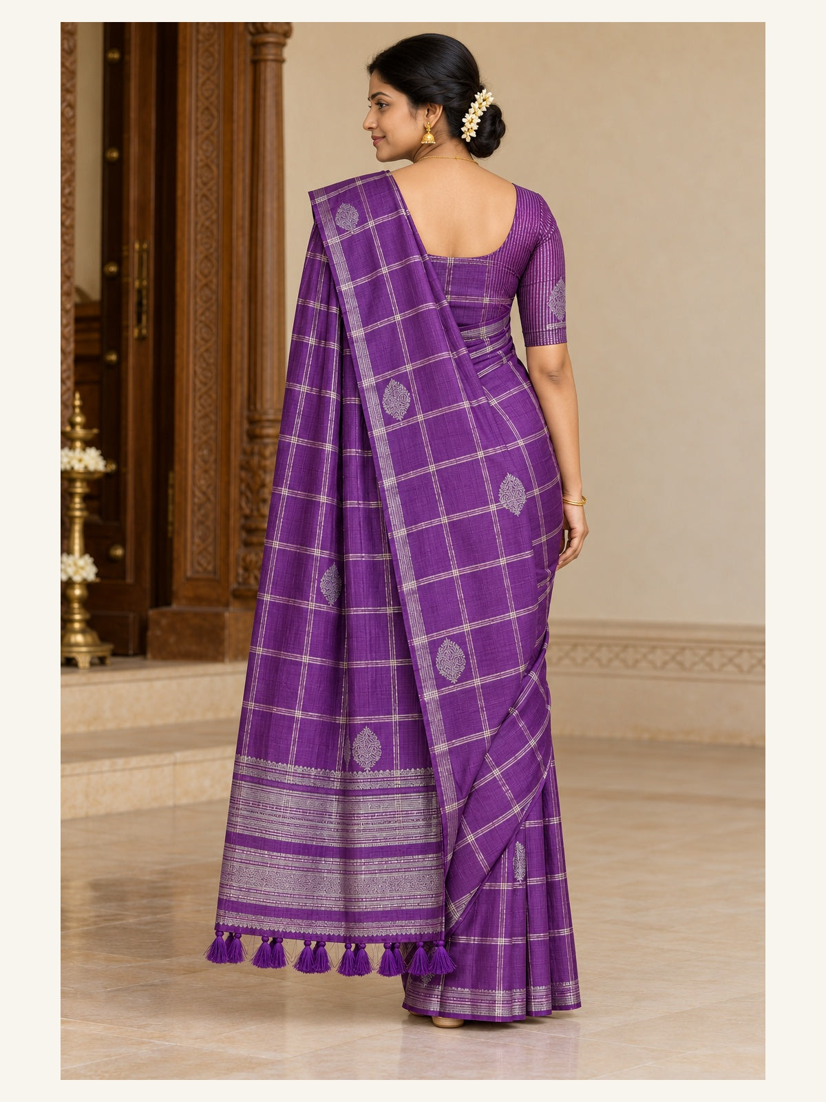 Kanjipuram Semi Silk Saree Violet - back view
