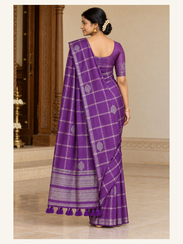 Kanjipuram Semi Silk Saree Violet - back view