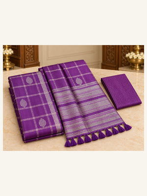 Kanjipuram Semi Silk Saree Violet - folded saree with blouse piece