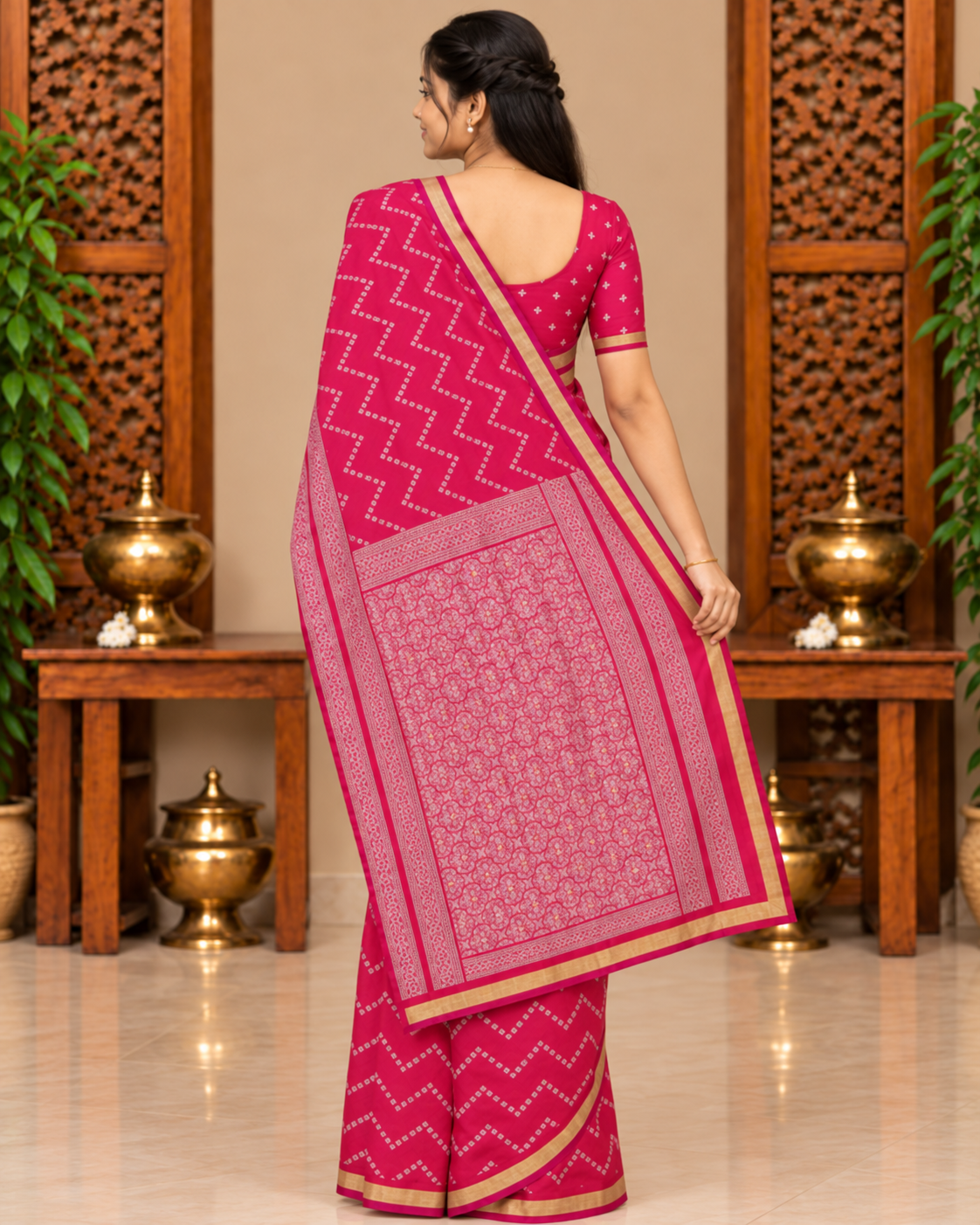 Raspberry Pink Saree back view