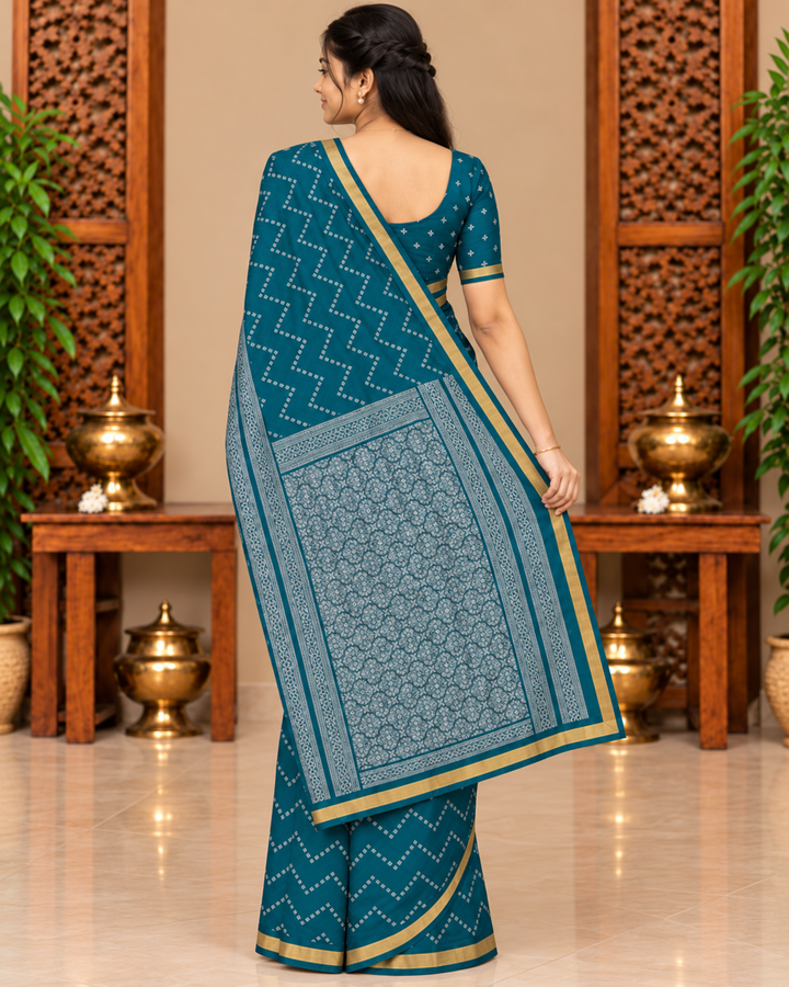 Peacock Teal Saree back view