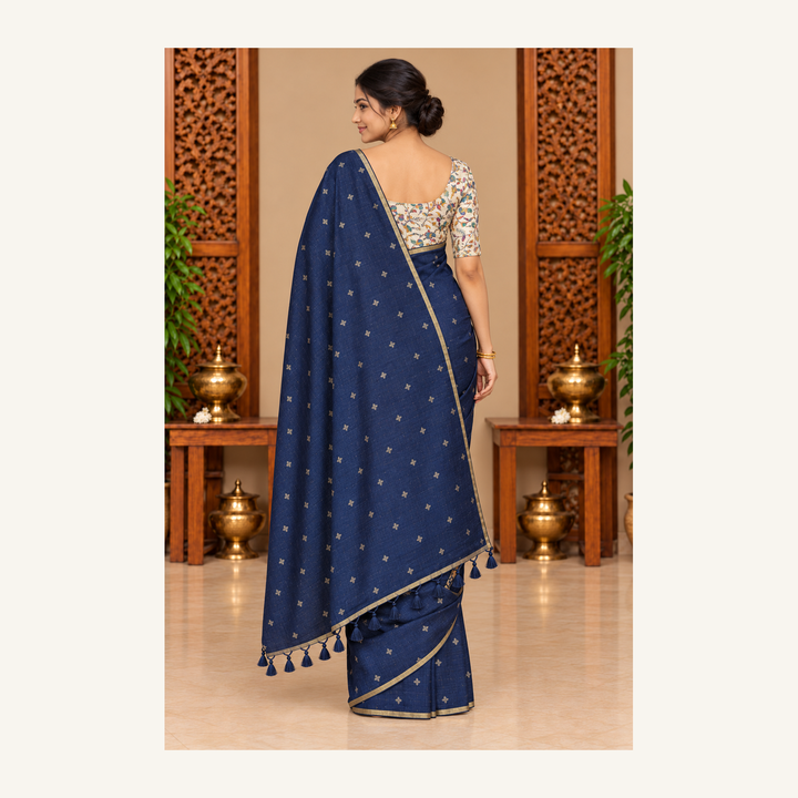 Navy Malai Silk Saree Back View